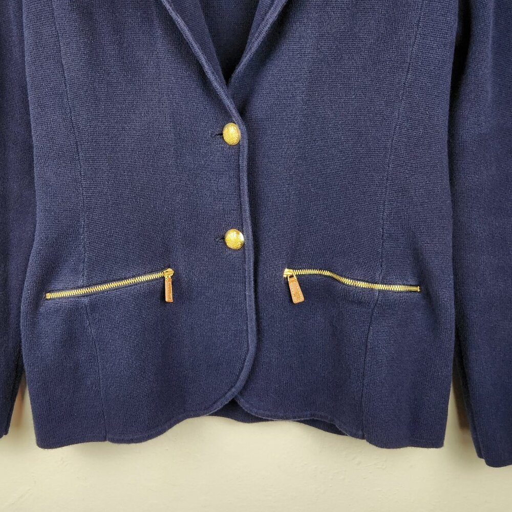 LRL Lauren Ralph Lauren Navy Blue Cotton Knit Sweater Blazer sz PM - Picture 5 of 10